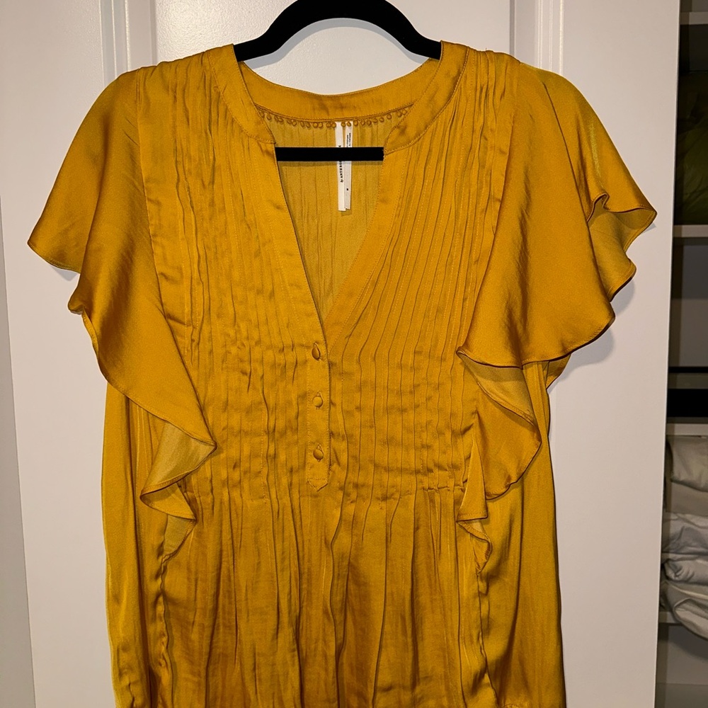 Anthropologie Golden Ruffle Blouse